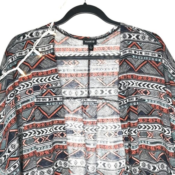 EUC Torrid Women's 1X Geo Print Hacci Knit Dolman Boho Cardigan Lightweight Top - Picture 2 of 13